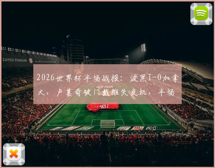 2026世界杯半场战报:波黑1-0加拿大,卢基奇破门戴维失良机,半场数据解析